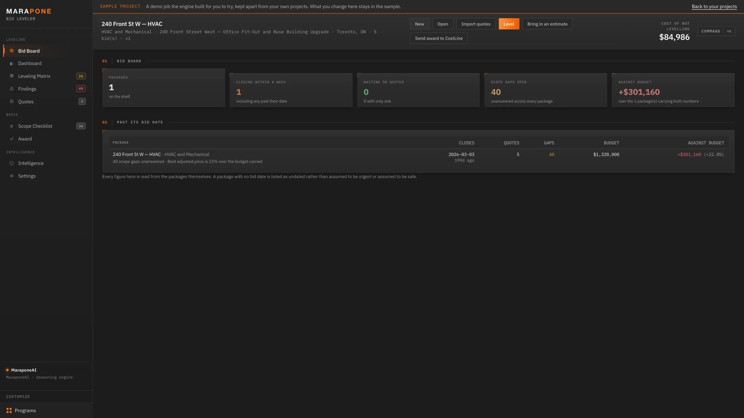 Bid levelling